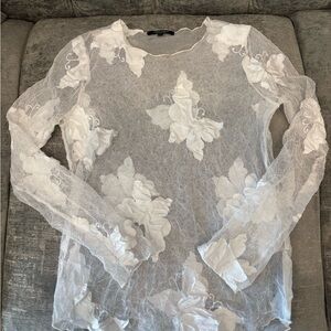 Karen Kane Vintage 90s Lace White Butterfly Blouse - Size L